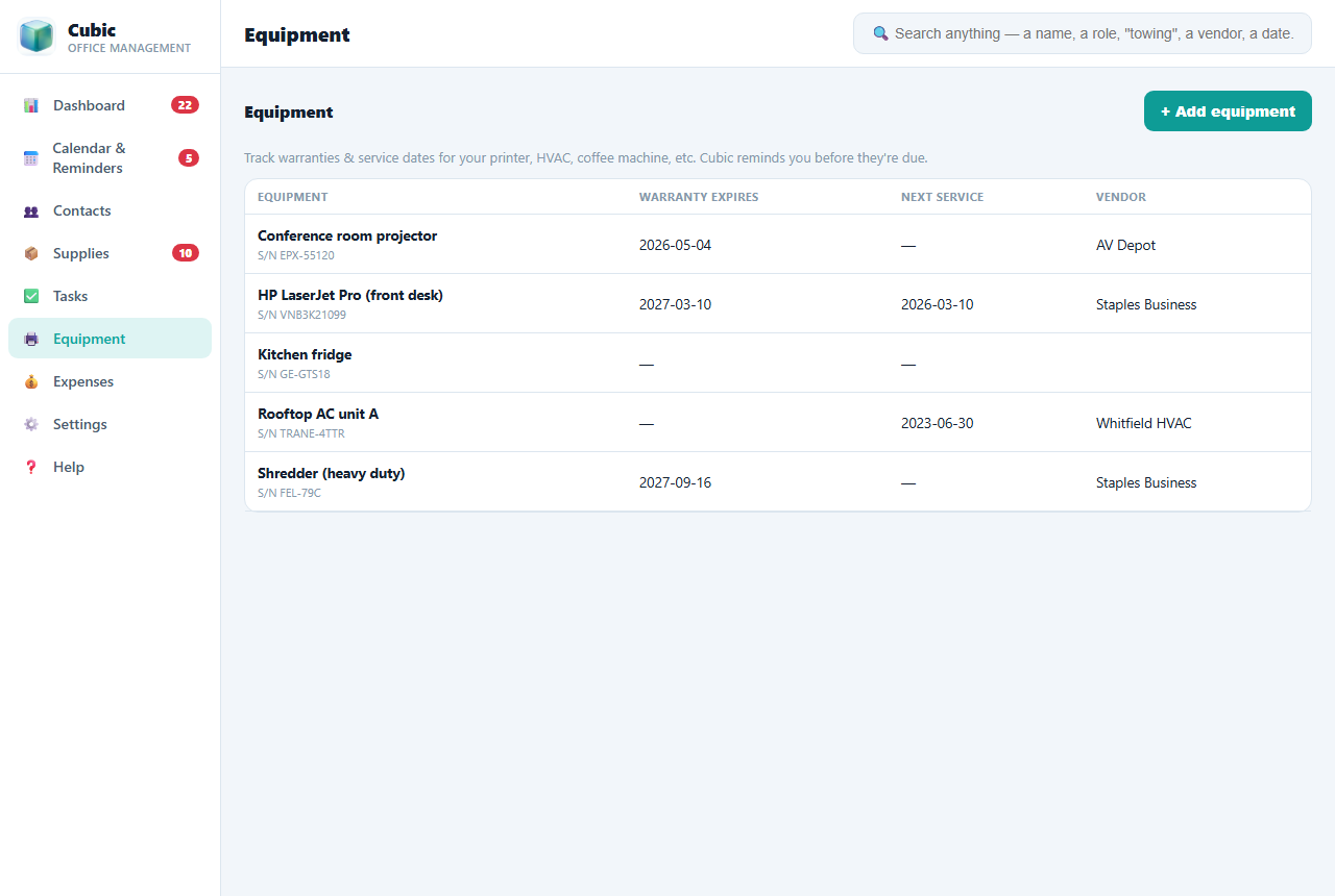 Equipment register