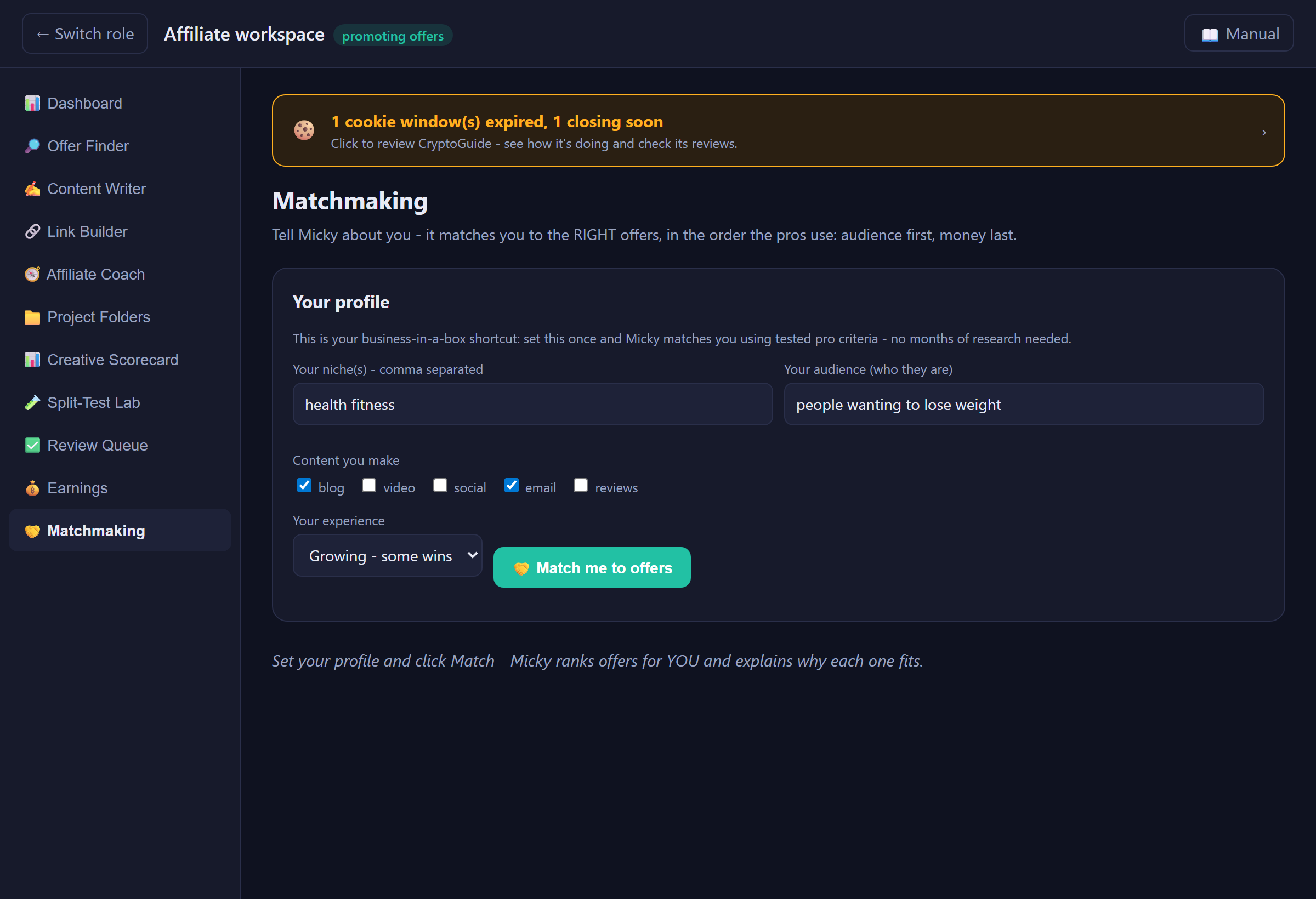 Affiliate matchmaking