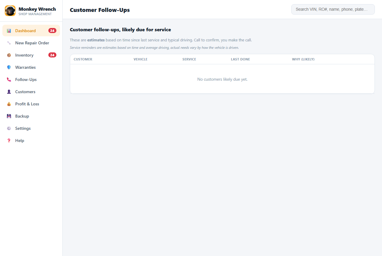 Warranty and service follow-ups