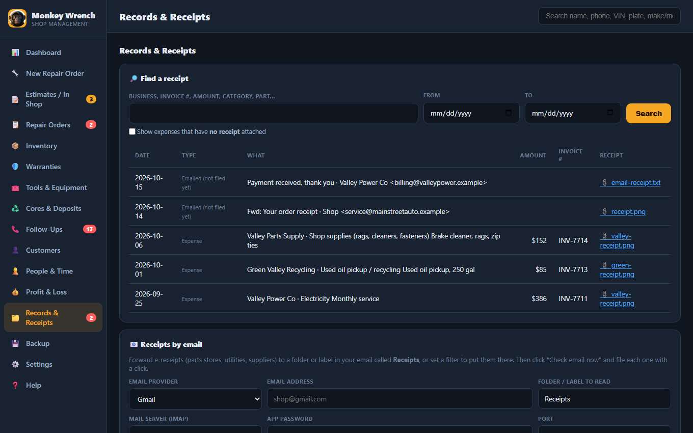 Records and receipts search